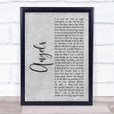 Robbie Williams Angels Grey Rustic Script Song Lyric Print