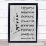Stevie Wonder Superstition Grey Rustic Script Song Lyric Print