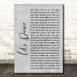 David Bowie Let's Dance Grey Rustic Script Song Lyric Print