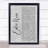 Rush Entre Nous Grey Rustic Script Song Lyric Wall Art Print