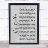 Avicii Hey Brother Grey Rustic Script Song Lyric Quote Music Print