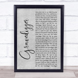 Dave Matthews Gravedigger Grey Rustic Script Song Lyric Quote Music Print