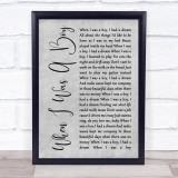 Jeff Lynne's ELO When I Was A Boy Grey Rustic Script Song Lyric Quote Music Print