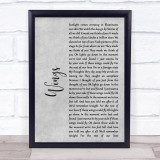 Birdy Wings Rustic Script Grey Song Lyric Quote Print