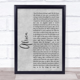 Toto Africa Rustic Script Grey Song Lyric Quote Print