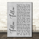 Glasgow Rangers Follow, Follow Rustic Script Grey Song Lyric Print