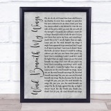 Bette Midler Wind Beneath My Wings Rustic Script Grey Song Lyric Quote Print