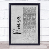 Calvin Harris and Sam Smith Promises Rustic Script Grey Song Lyric Quote Print
