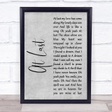 Beyonce At Last Grey Rustic Script Song Lyric Print