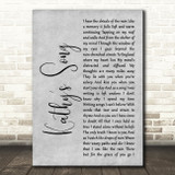 Simon & Garfunkel Kathy's Song Grey Rustic Script Song Lyric Print