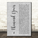 Christina Perri A Thousand Years Rustic Script Grey Song Lyric Quote Print