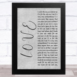 Nat King Cole L-O-V-E Grey Rustic Script Song Lyric Music Art Print