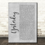 Diddy - Dirty Money feat. Chris Brown Yesterday Grey Rustic Script Song Lyric Music Art Print