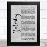 Diddy - Dirty Money feat. Chris Brown Yesterday Grey Rustic Script Song Lyric Music Art Print