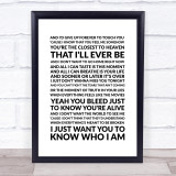 Goo Goo Dolls Iris Song Lyric Quote Print