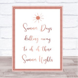 Rose Gold Grease Summer Nights Song Lyric Quote Print