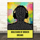Green Day Boulevard Of Broken Dreams Multicolour Man Headphones Song Lyric Wall Art Print