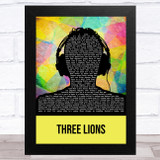 The Lightning Seeds Three Lions Multicolour Man Headphones Song Lyric Music Art Print