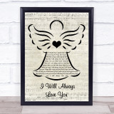 Dolly Parton I Will Always Love You Music Script Angel Song Lyric Wall Art Print