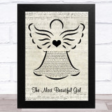 Charlie Rich The Most Beautiful Girl Music Script Angel Song Lyric Music Art Print