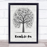 Led Zeppelin Ramble On Music Script Tree Song Lyric Wall Art Print