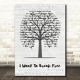 Queen I Want To Break Free Music Script Tree Song Lyric Wall Art Print