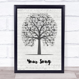 Elton John Your Song Music Script Tree Song Lyric Wall Art Print