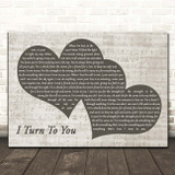 Christina Aguilera I Turn To You Landscape Music Script Two Hearts Song Lyric Print