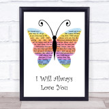 Whitney Houston I Will Always Love You Rainbow Butterfly Song Lyric Print