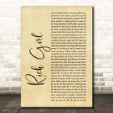 Hall & Oates Rich Girl Rustic Script Song Lyric Print