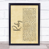 Kaiser Chiefs Ruby Rustic Script Song Lyric Print