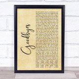 Post Malone Goodbyes Rustic Script Song Lyric Print