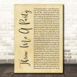 Rita Wilson Throw Me A Party Rustic Script Song Lyric Print