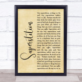 Stevie Wonder Superstition Rustic Script Song Lyric Print