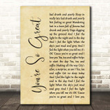 Blur You're So Great Rustic Script Song Lyric Print