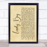 Sex Pistols Lonely Boy Rustic Script Song Lyric Wall Art Print