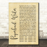 The Beatles Paperback Writer Rustic Script Song Lyric Quote Print