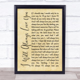 Whitney Houston I Will Always Love You Rustic Script Song Lyric Quote Print