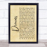 The Cranberries Dreams Rustic Script Song Lyric Quote Print