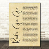 Queen Radio Ga Ga Rustic Script Song Lyric Print