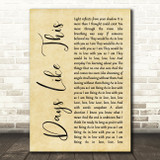 Van Morrison Days Like This Rustic Script Song Lyric Print