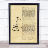 Bon Jovi Always Rustic Script Song Lyric Quote Print