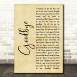 Lionel Richie Goodbye Rustic Script Song Lyric Quote Print
