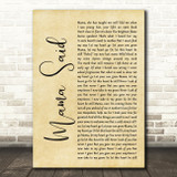 Metallica Mama Said Rustic Script Song Lyric Quote Print