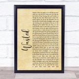 Kasabian Wasted Rustic Script Song Lyric Print