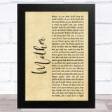 Pink Floyd Mother Rustic Script Song Lyric Music Art Print
