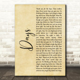 The Kinks Days Rustic Script Song Lyric Music Art Print