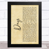 The Kinks Days Rustic Script Song Lyric Music Art Print