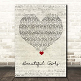 Sean Kingston Beautiful Girls Script Heart Song Lyric Print