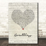 Shayne Ward Breathless Script Heart Song Lyric Print